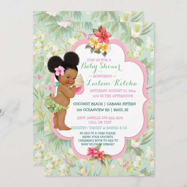 African American Baby Tropical Luau Hawaiian Invitation (Front/Back)
