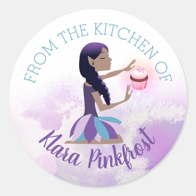 African American baking fairy from the kitchen of Classic Round Sticker (Front)