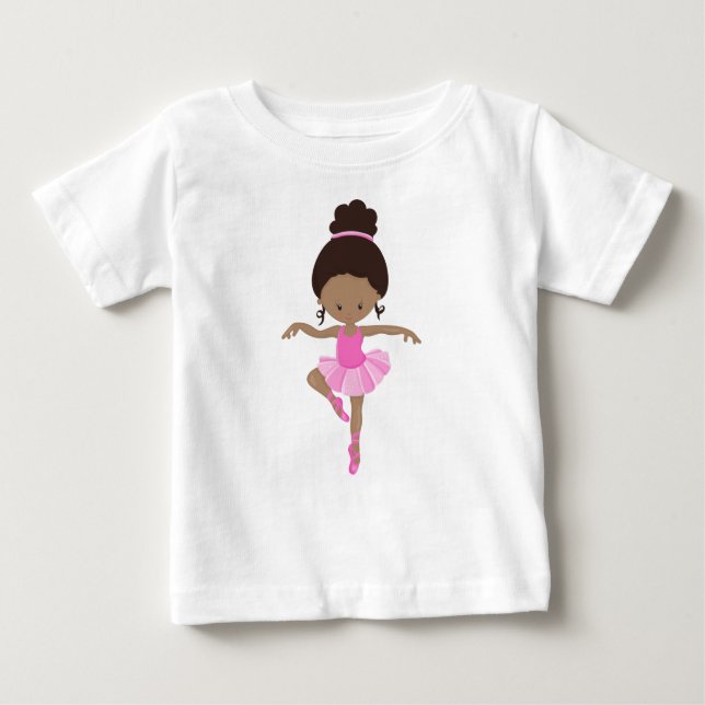 African American Ballerina, Ballet Girl, Pink Tutu Baby T-Shirt (Front)