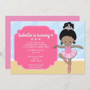 African American Ballerina Birthday Invitation