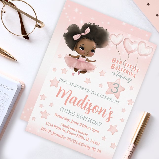 African American ballerina birthday invitation (Creator Uploaded)