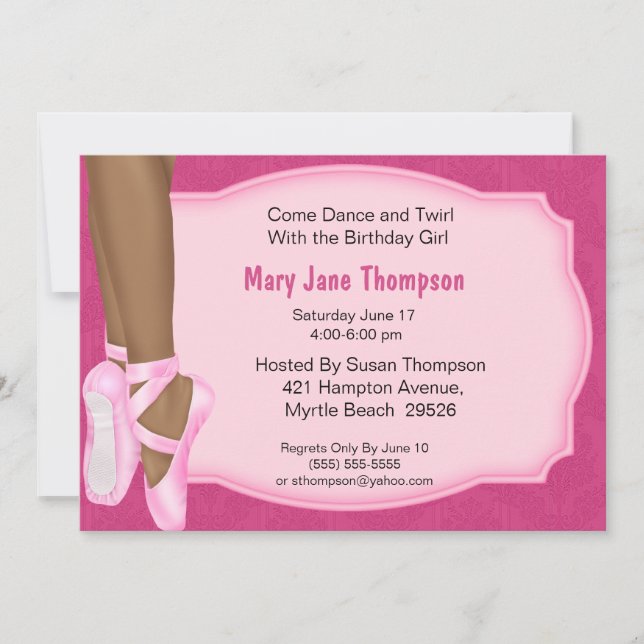 African American Ballerina Birthday Invitation (Front)
