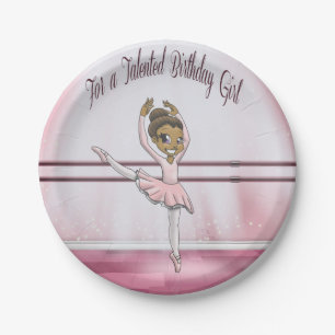 African American Ballerina Birthday Paper Plate