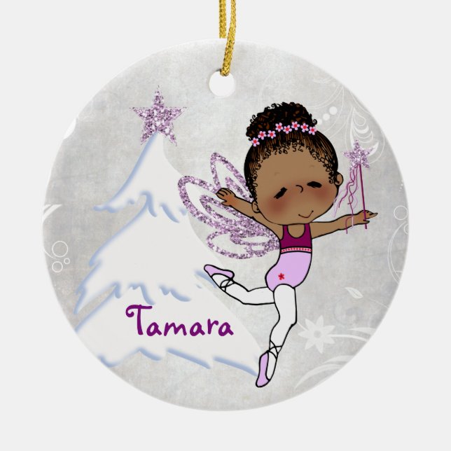 African American Ballerina Christmas Ornament (Front)
