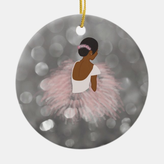 African American Ballerina Dancer Ceramic Ornament (Front)