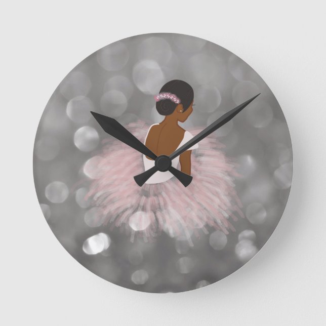 African American Ballerina Dancer Round Clock (Front)