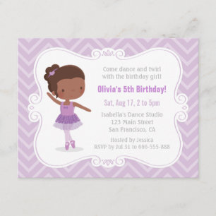 African American Ballerina Girl Birthday Party Invitation