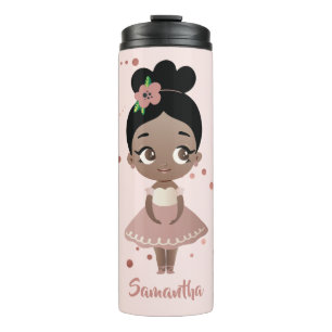 African American Ballerina Girl with Flower, Pink Thermal Tumbler