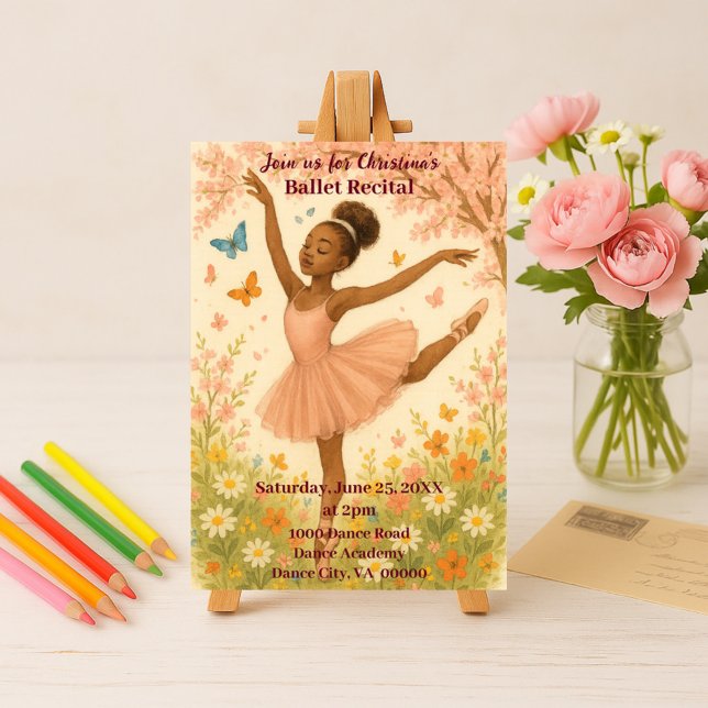 African American Ballerina in Bloom Dance Recital Invitation (Creator Uploaded)