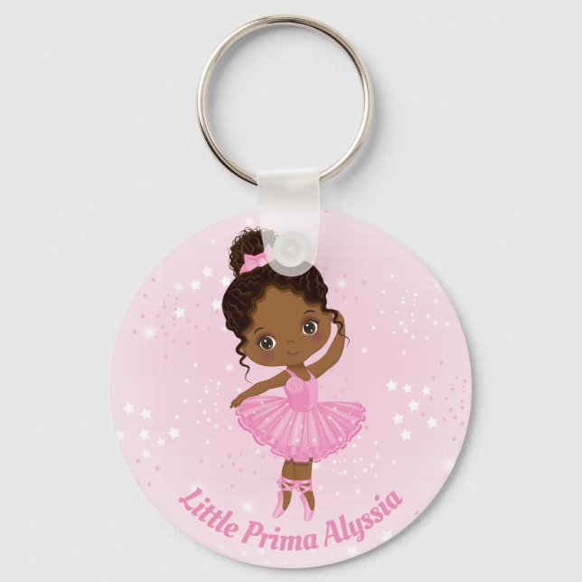 African American Ballerina Personalised Keychain (Front)
