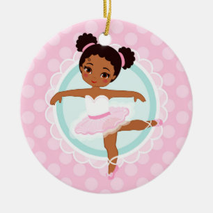 African American Ballerina - Pink Ballet Dancer Ceramic Ornament