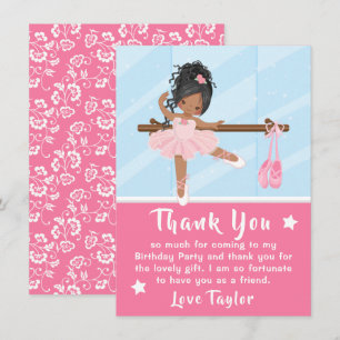 African American Ballerina Pink Birthday Thank You Card