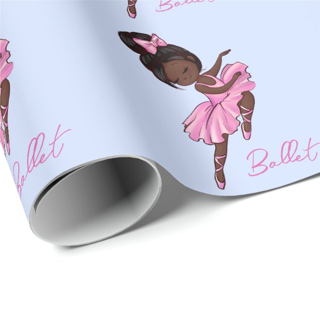 African American Ballerina Pink, Purple Ballet Wrapping Paper (Roll Corner)