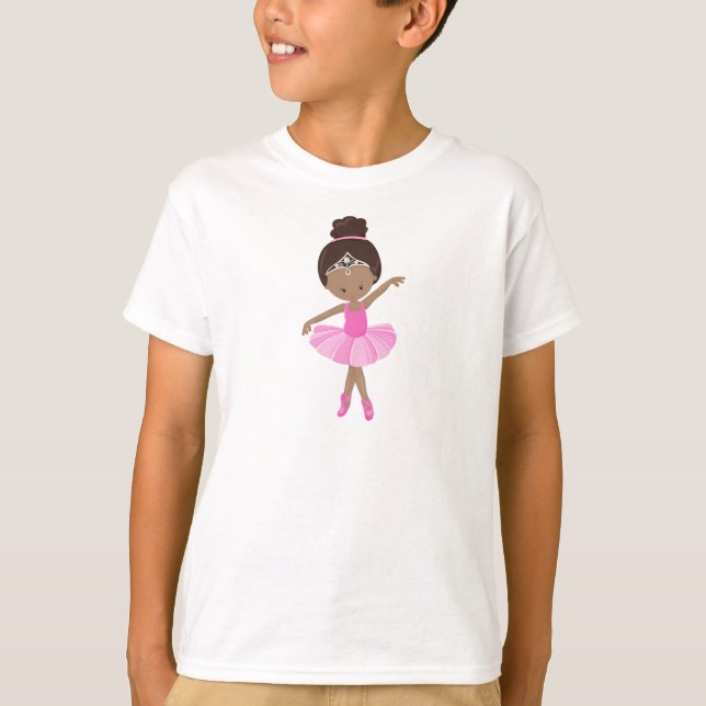 African American Ballerina, Pink Tutu, Ballet Girl T-Shirt (Front)