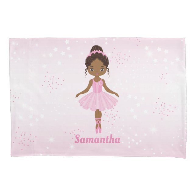 African American Ballerina Pink Tutu Pillowcase (Front)