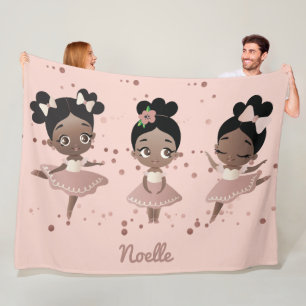 African American Ballerina Princesses, Pink Fleece Blanket