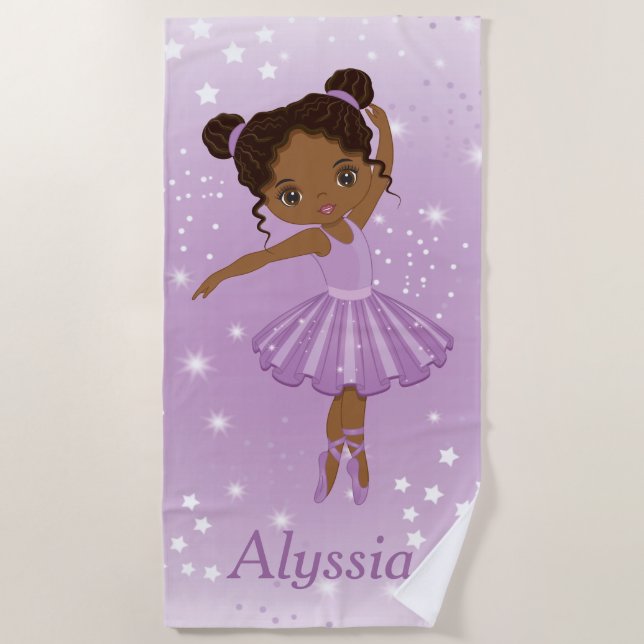 African American Ballerina Purple Tutu Beach Towel (Front)