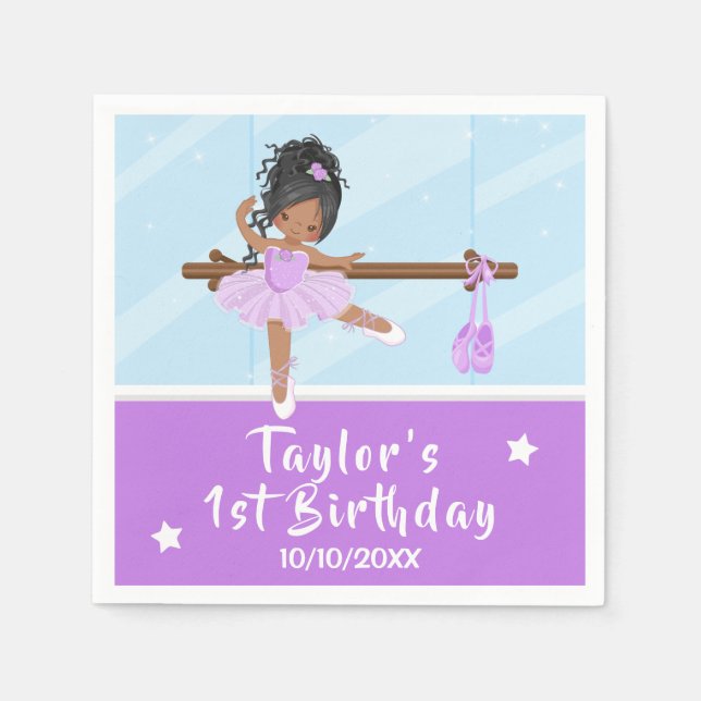 African American Ballerina Purple Tutu Birthday Na Napkin (Front)