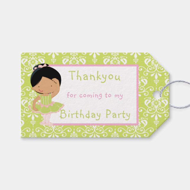 African American Ballerina 'Thank You' Gift Tag (Front (Horizontal))