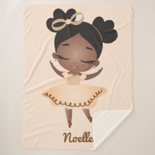 African American Ballerina with Bow, Beige Sherpa Blanket