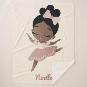 African American Ballerina with Bow, Pink & Beige Sherpa Blanket
