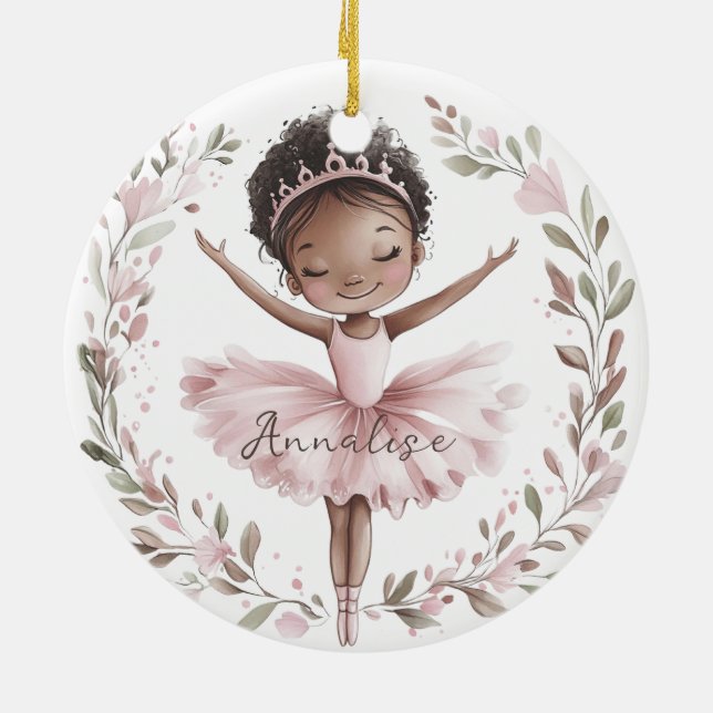 African American Ballet Dancer Ceramic Ornament (Back)