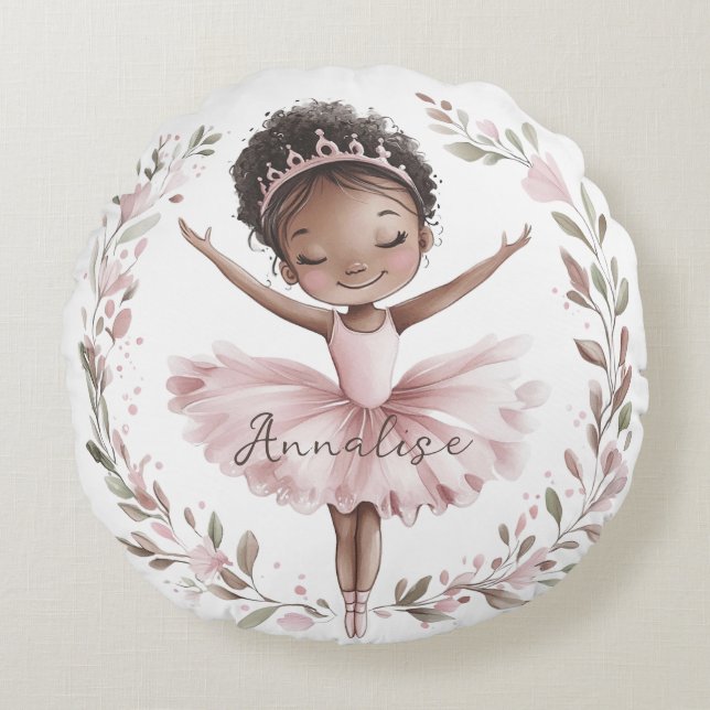 African American Ballet Dancer Round Cushion (Front)