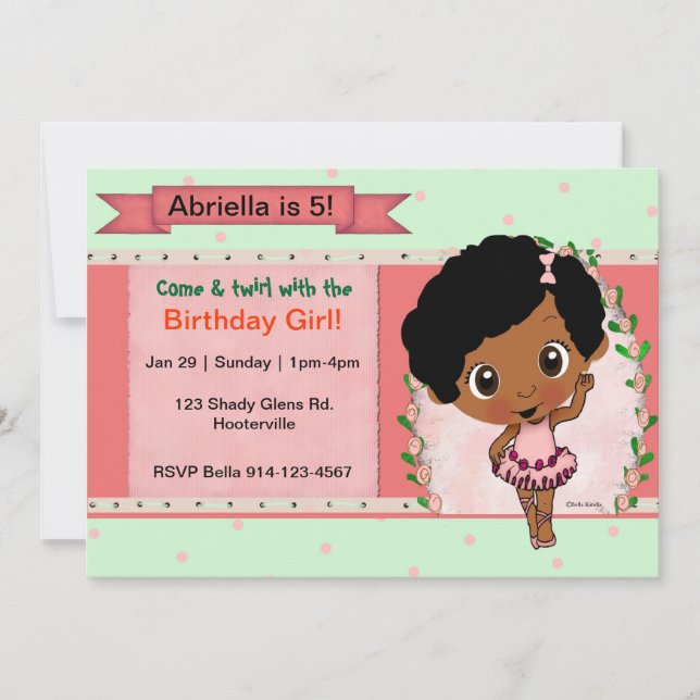 African American Ballet or Dance Birthday Party Invitation (Front)