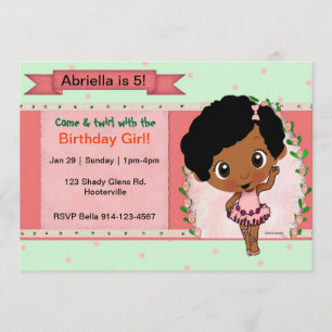 African American Ballet or Dance Birthday Party Invitation