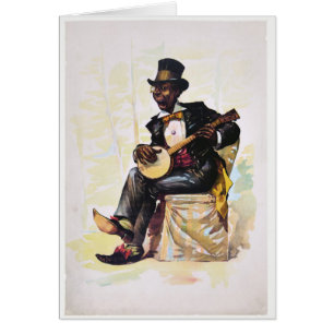 African American banjo player Vintage Lithograph