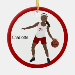 African American Basketball Girl In Red & White Ceramic Ornament
