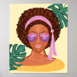 African American Beach Beauty Retro Tropical Poster
