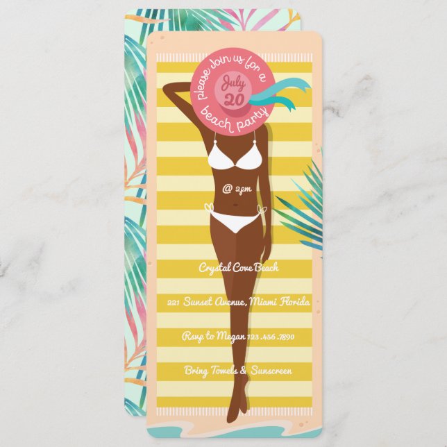 African American Bikini Babe Summer Beach Party Invitation (Front/Back)