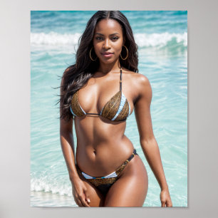 African American Bikini Model Brown Swimsuit Poster