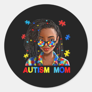 African American Black Autism Mum Afro Autism Awar Classic Round Sticker