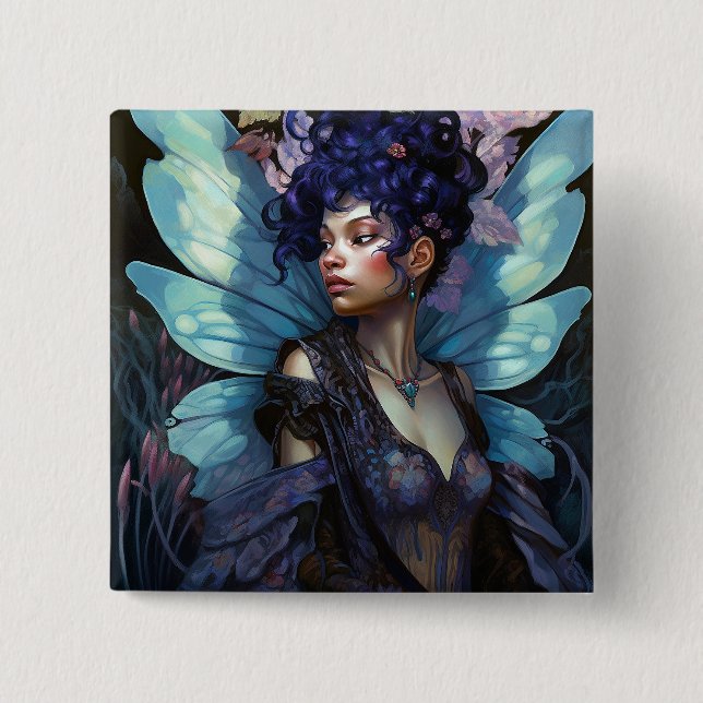 African American Black Fairy Fantasy Art 15 Cm Square Badge (Front)