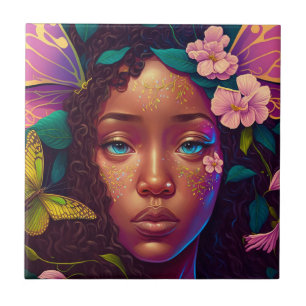 African American Black Fairy Fantasy Art Ceramic Tile