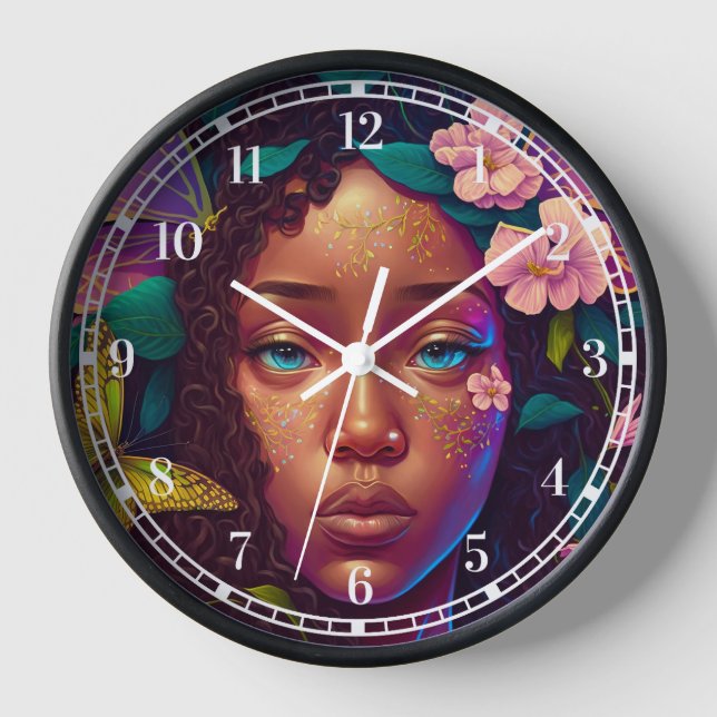 African American Black Fairy Fantasy Art Clock (Front)