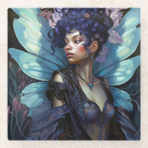 African American Black Fairy Fantasy Art Glass Coaster