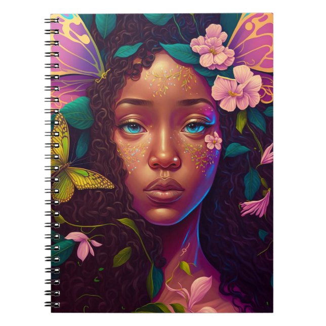 African American Black Fairy Fantasy Art Notebook (Front)