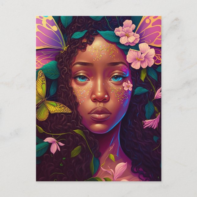 African American Black Fairy Fantasy Art Postcard (Front)