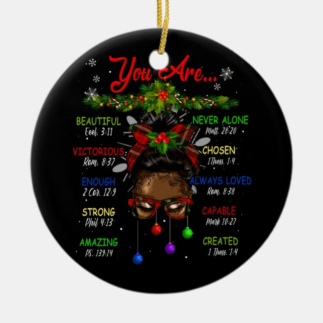 African American Black Girl God Say I Am Christmas Ceramic Ornament (Front)