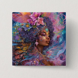 African American Black Goddess Queen Fantasy Art B 15 Cm Square Badge