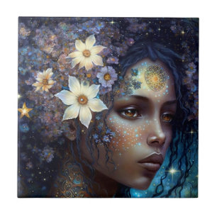 African American Black Goddess Queen Fantasy Art C Ceramic Tile