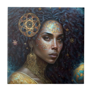 African American Black Goddess Queen Fantasy Art Ceramic Tile