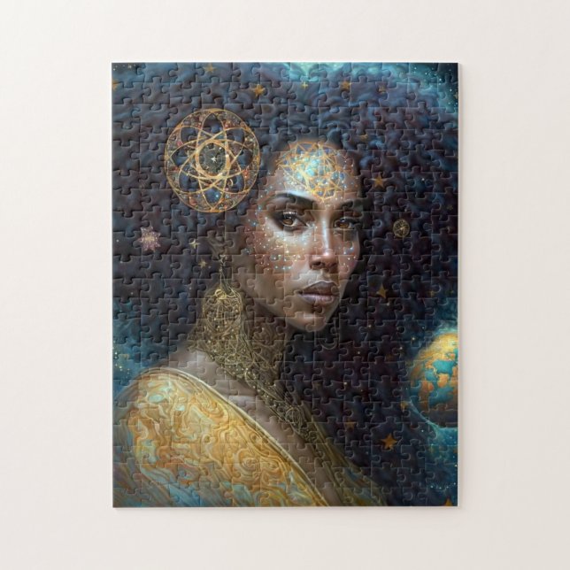 African American Black Goddess Queen Fantasy Art J Jigsaw Puzzle (Vertical)