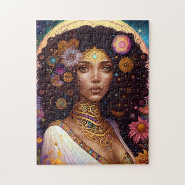 African American Black Goddess Queen Fantasy Art Jigsaw Puzzle (Vertical)