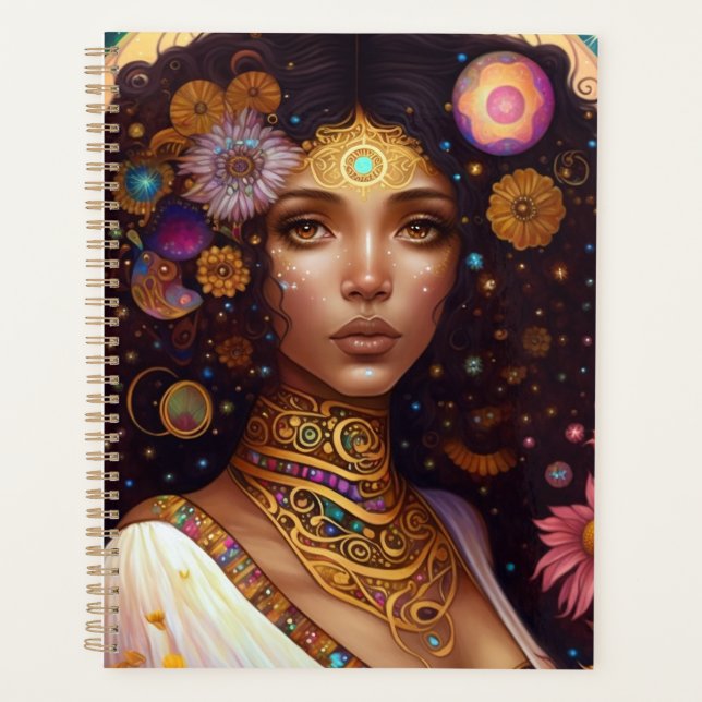 African American Black Goddess Queen Fantasy Art Planner (Front)