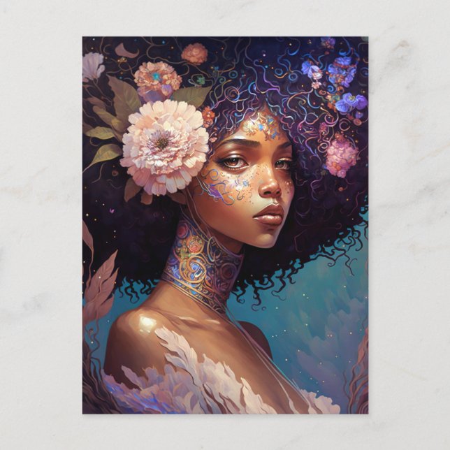 African American Black Goddess Queen Fantasy Art Postcard (Front)