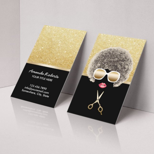 African American Black & Gold Hair Stylist Business Card (Creator Uploaded)